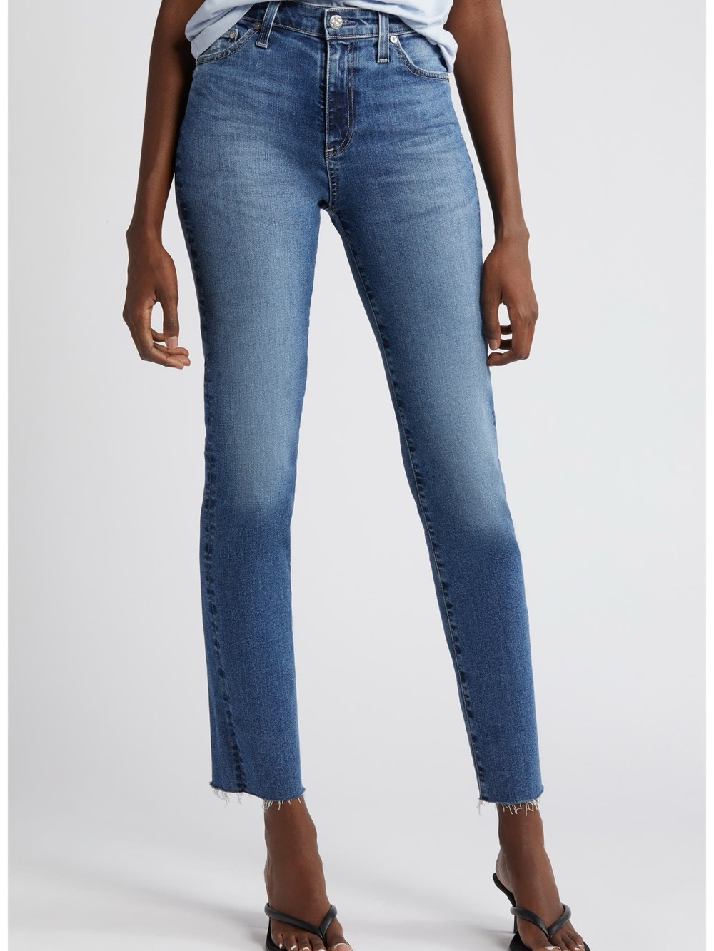 AG Adriano Goldschmied Mari Raw Hem Mid-Rise Slim Straight Leg Jeans 32